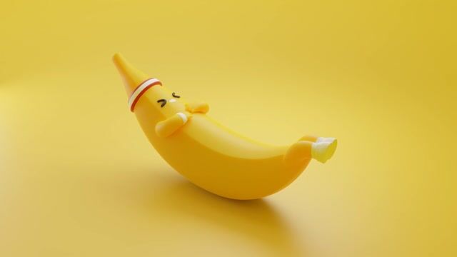 A banana character doing crunches in a Naolito 3D short