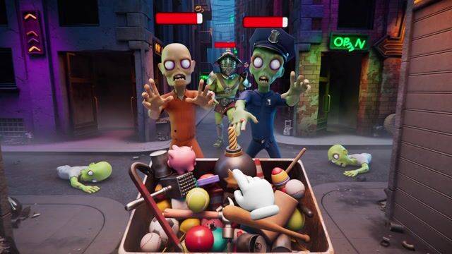 Zombies around a box of toys in an animated game trailer for Peak’s Match Factory